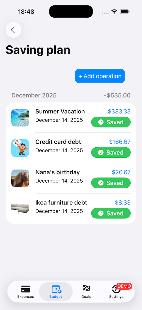 Goals monthly plan view