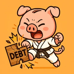 The Budget Fury app icon: a pig in a karate outfit punching through a debt tag.